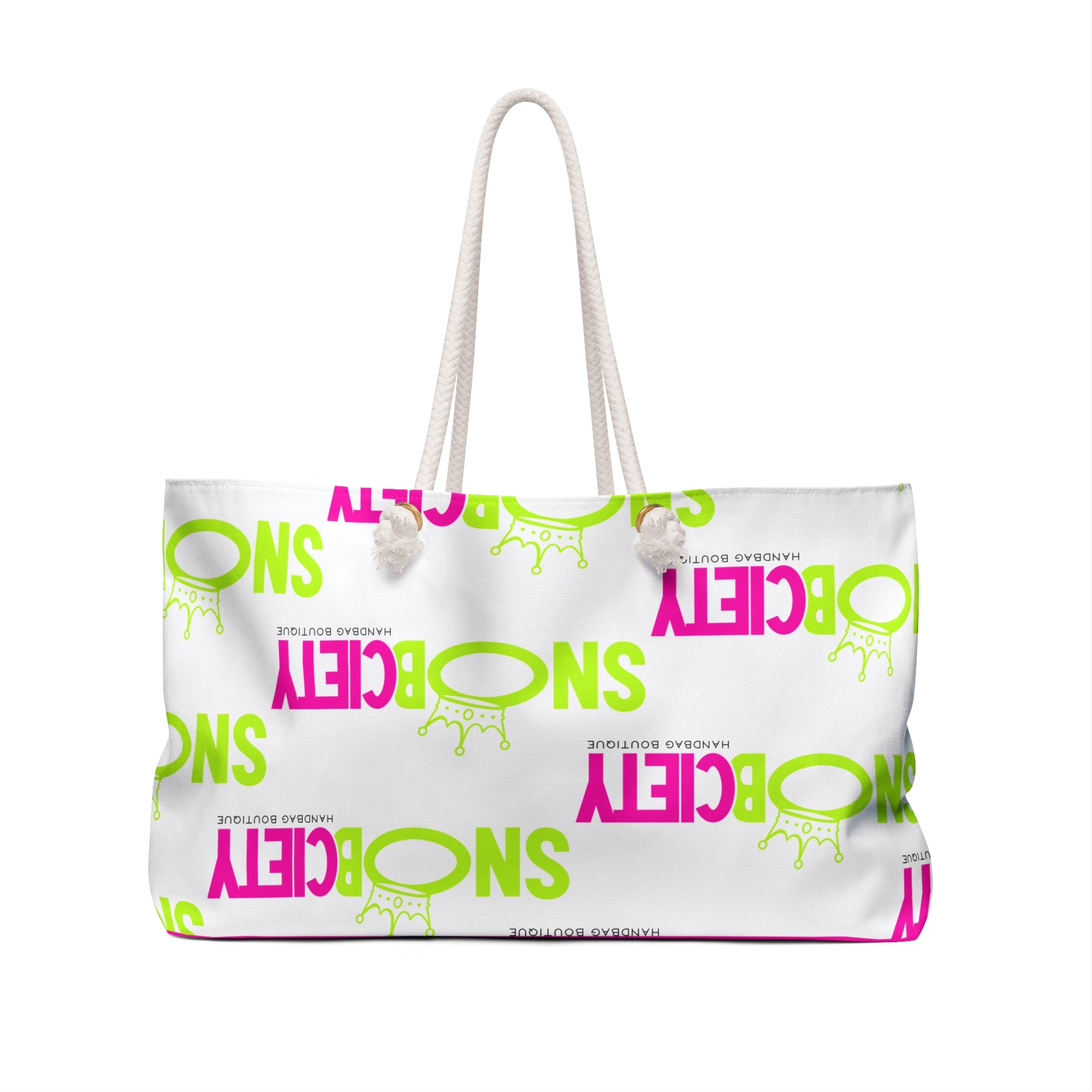 SnobCiety Repeat Weekender Bag | White & Pink
