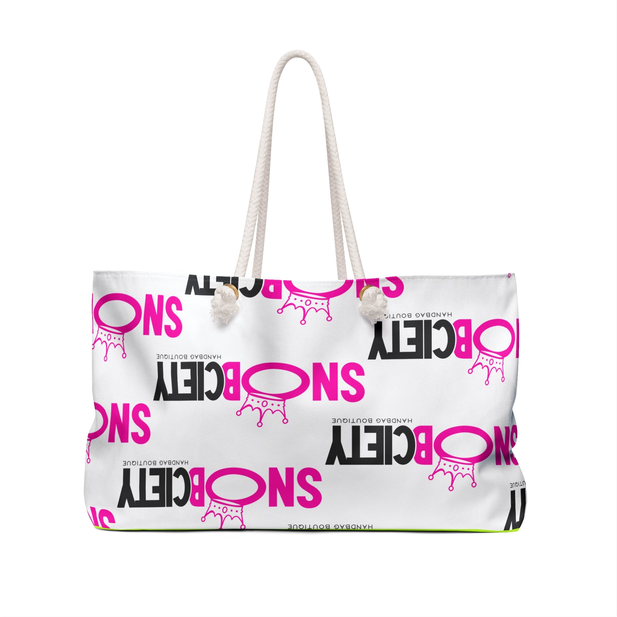 SnobCiety Repeat Weekender Bag | White & Lime